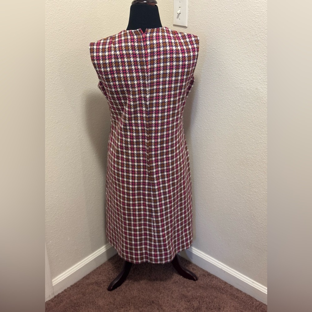Vintage Johnny Appleseeds Plaid Wool? Midi Dress Red Brown M 8 10 50s 60s - Picture 4 of 9